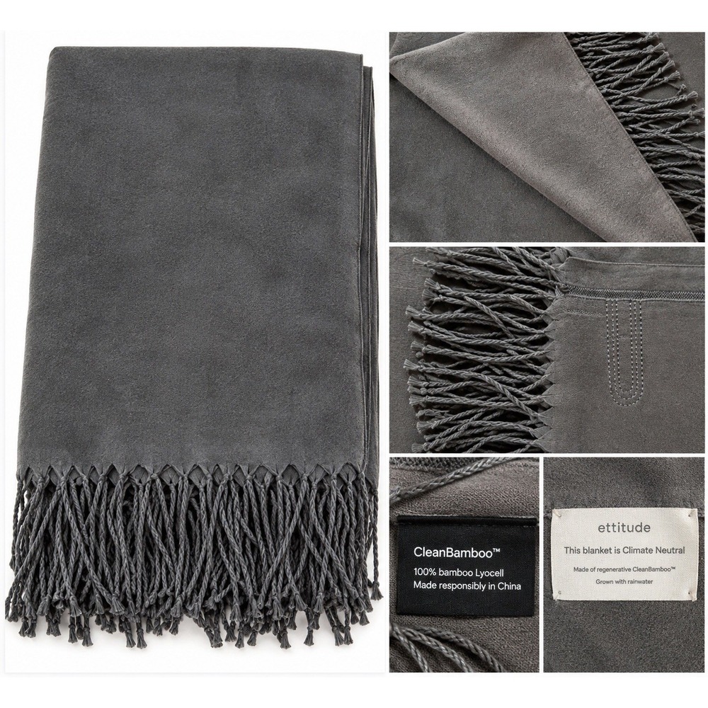 Ettitude Bamboo Throw Gray Travel Hypoallergenic Cooling Temperature Regulating